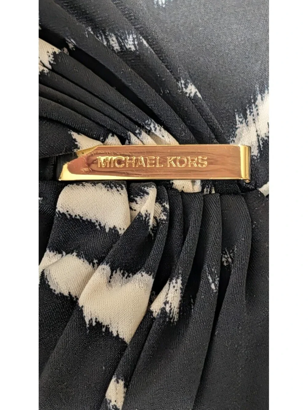 Michael Kors Black White Animal Print V-Neck Faux Wrap Dress Size 2X